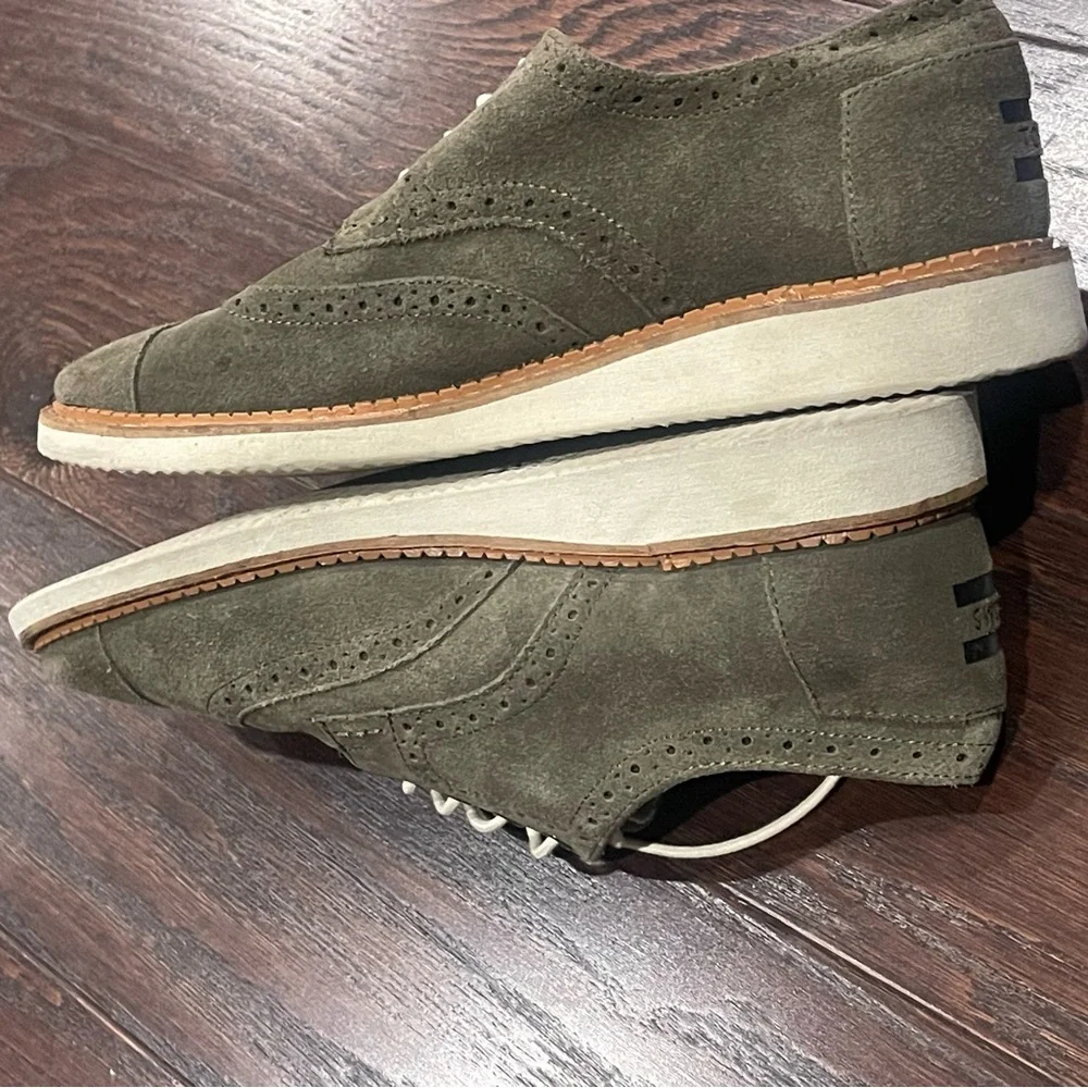 Toms Men Oxford Olive Green Suede Shoes Size 9